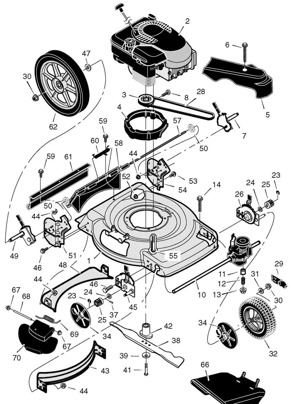 Mower Housing Assembly Diagram and Parts List for 229611X48A 2005 Briggs and Stratton Lawn Mower